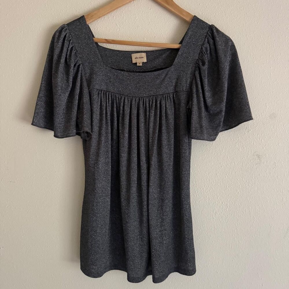 Ella Moss Y2K Metallic Lurex Babydoll Going Out Tunic Top S Flutter Sleeve